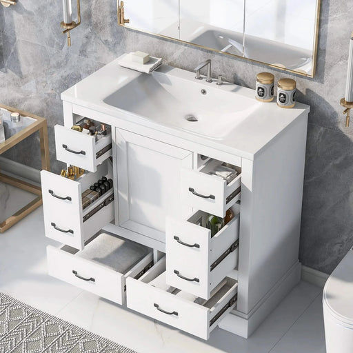 36' Bathroom Vanity with Sink Combo, Six Drawers, Multi-Functional Drawer Divider, Adjustable Shelf, White (Old Sku:SY999808AAK) Default -DTYStore