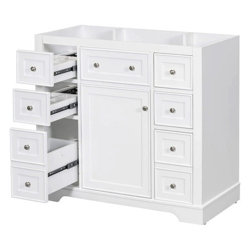 36' Bathroom Vanity without Sink, Cabinet Base Only, One Cabinet and Six Drawers, White Default -DTYStore