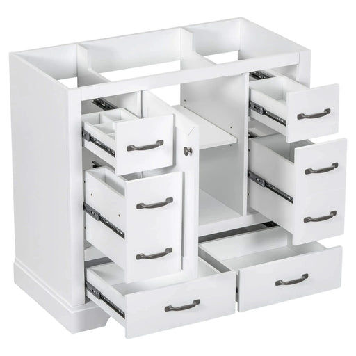 36' Bathroom Vanity without Sink, Cabinet Base Only, Six Drawers, Multi-Functional Drawer Divider, Adjustable Shelf, White Default -DTYStore