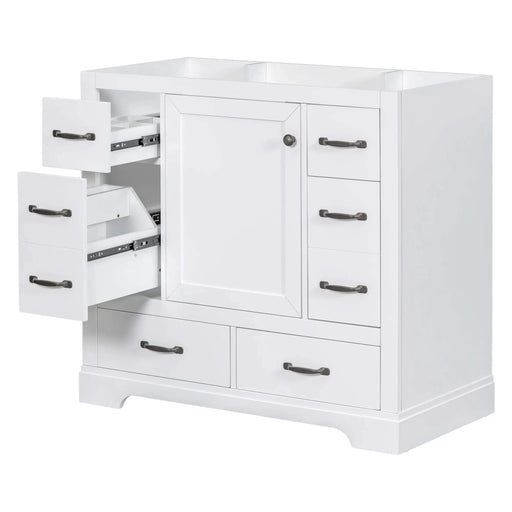 36' Bathroom Vanity without Sink, Cabinet Base Only, Six Drawers, Multi-Functional Drawer Divider, Adjustable Shelf, White Default -DTYStore
