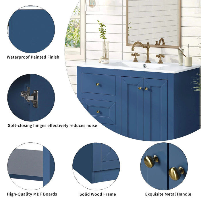 36inch Bathroom Vanity with Ceramic Sink, Bathroom Storage Cabinet with 2 Drawers& Shelf, Solid Wood and MDF Board, Freestanding Bathroom Cabinet (Blue) Default -DTYStore