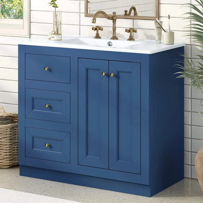 36inch Bathroom Vanity with Ceramic Sink, Bathroom Storage Cabinet with 2 Drawers& Shelf, Solid Wood and MDF Board, Freestanding Bathroom Cabinet (Blue) Default -DTYStore