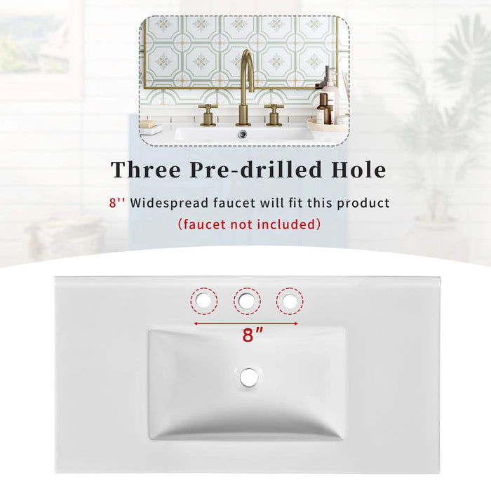 36inch Bathroom Vanity with Ceramic Sink, Bathroom Storage Cabinet with 2 Drawers& Shelf, Solid Wood and MDF Board, Freestanding Bathroom Cabinet (Blue) Default -DTYStore