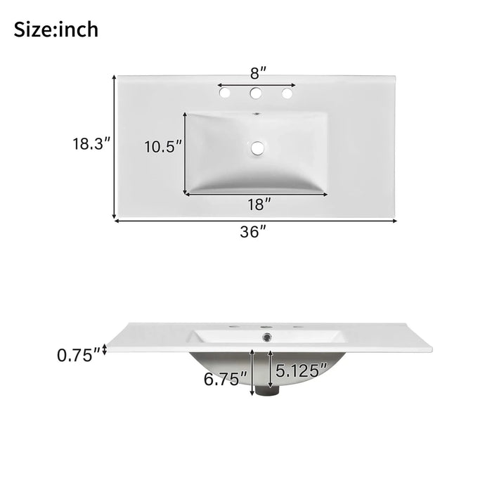 36inch Bathroom Vanity with Ceramic Sink, Bathroom Storage Cabinet with 2 Drawers& Shelf, Solid Wood and MDF Board, Freestanding Bathroom Cabinet (Blue) Default -DTYStore