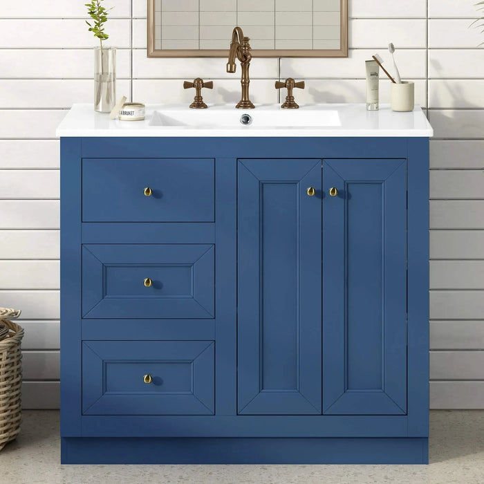 36inch Bathroom Vanity with Ceramic Sink, Bathroom Storage Cabinet with 2 Drawers& Shelf, Solid Wood and MDF Board, Freestanding Bathroom Cabinet (Blue) Default -DTYStore