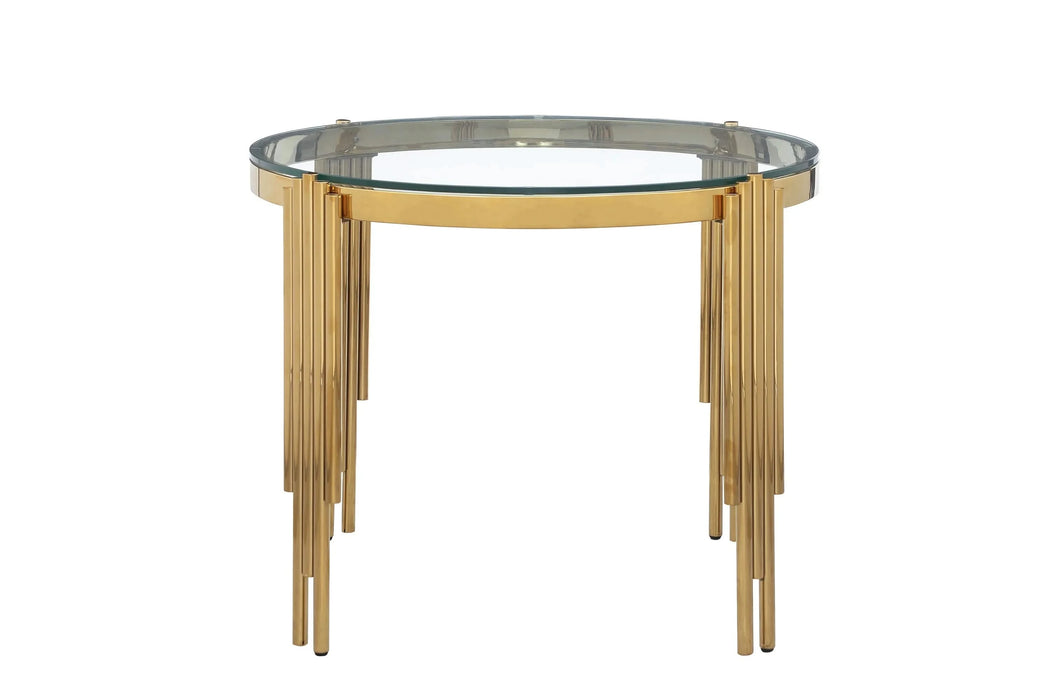 38.6' Round Glass Dining Table, Tempered Glass Tabletop and Polished Gold Legs, Modern Style Table for Home, Kitchen. Dining Room Default -DTYStore