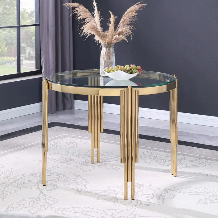 38.6' Round Glass Dining Table, Tempered Glass Tabletop and Polished Gold Legs, Modern Style Table for Home, Kitchen. Dining Room Default -DTYStore