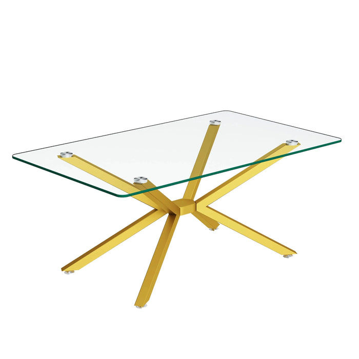 39.37' Rectangular Clear Tempered Glass Coffee Table,Stylish Design with Gold Metal Legs, Coffee Table for Living Room Default -DTYStore