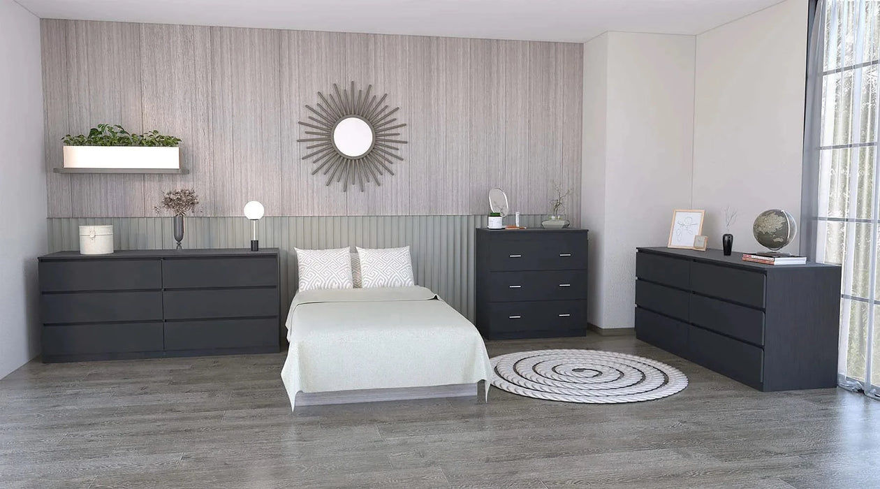 3 Piece Bedroom Set, 2 Cocora 6 Drawer Double Dressers + Capri Three Drawer Dresser, Black Default -DTYStore