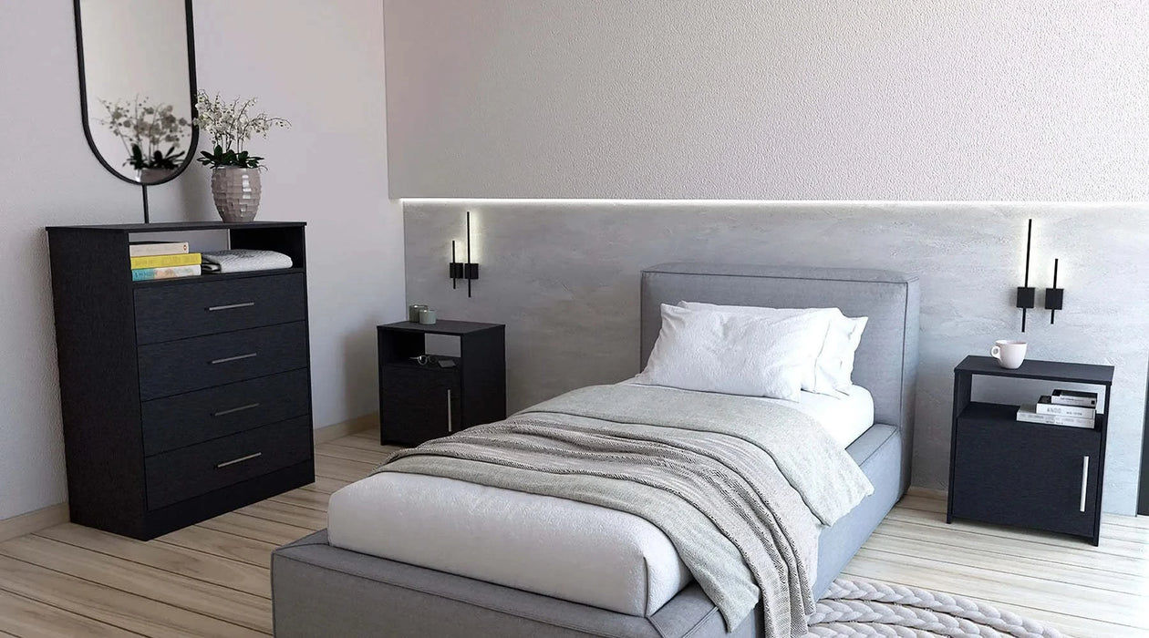 3 Piece Bedroom Set, Kairo Dresser + Omaha Nightstand + Omaha Nightstand, Black Default -DTYStore