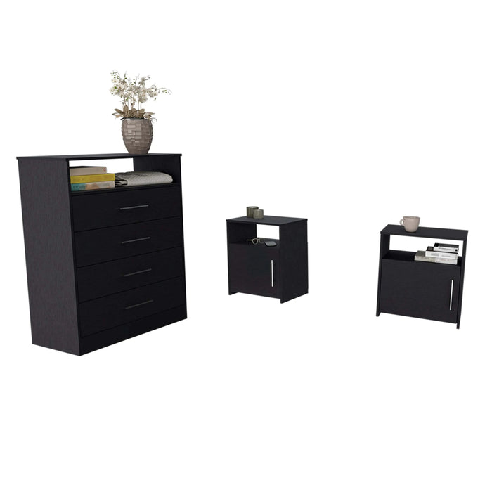 3 Piece Bedroom Set, Kairo Dresser + Omaha Nightstand + Omaha Nightstand, Black Default -DTYStore