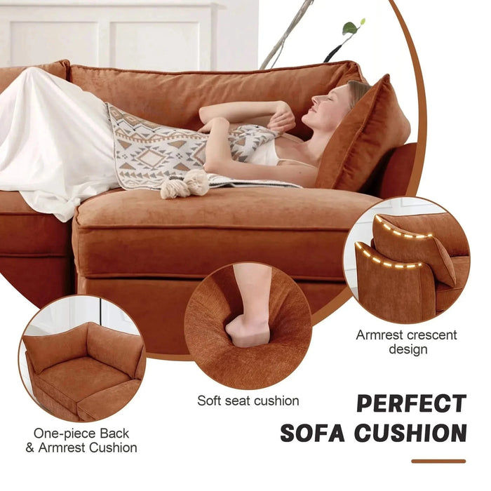 3 Seater Sofa With 3 Ottomans, Wide and Deep Seat 3-Seat Home Theater Sleeper Sofa for Living Room,Modular Sectional Sofa with Storage Pull out Drawer Under Each SeatChenille Orange -DTYStore