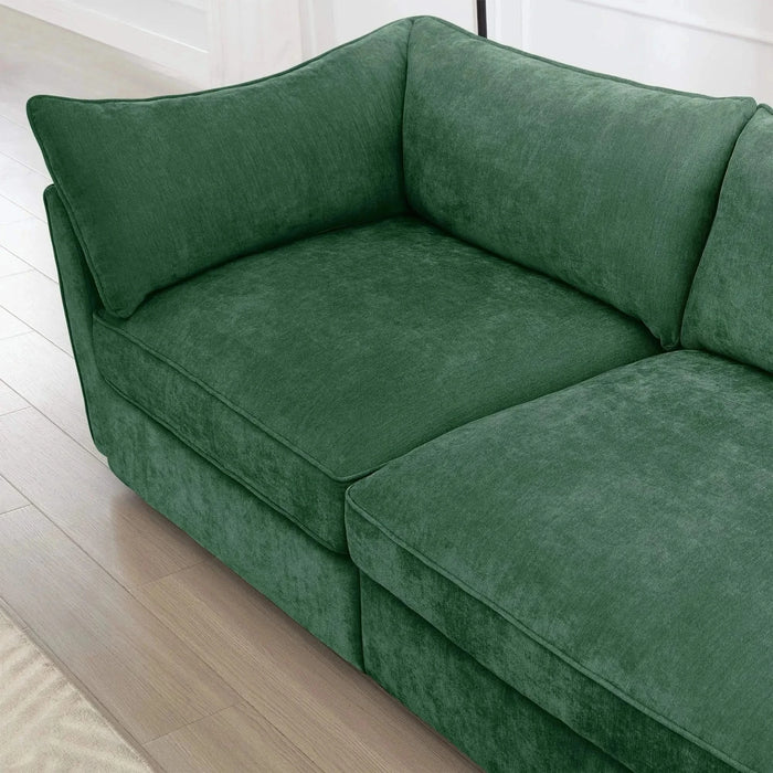 3 Seater Sofa With 3 Ottomans, Wide and Deep Seat 3-Seat Home Theater Sleeper Sofa for Living Room,Modular Sectional Sofa with Storage Pull out Drawer Under Each SeatChenille Green -DTYStore