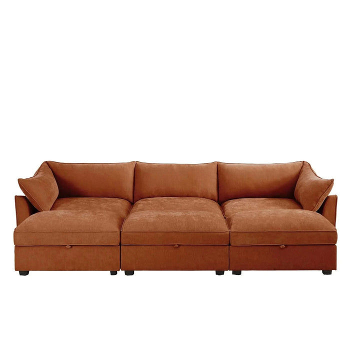 3 Seater Sofa With 3 Ottomans, Wide and Deep Seat 3-Seat Home Theater Sleeper Sofa for Living Room,Modular Sectional Sofa with Storage Pull out Drawer Under Each SeatChenille Orange -DTYStore