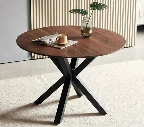 42.1'BLACK AND WOOD COLOR Table Mid-century Dining Table for 4-6 people With Round Mdf Table Top, Pedestal Dining Table, End Table Leisure Coffee Table,cross leg Default -DTYStore