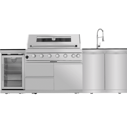 43-Inch 6-Burner 85000 BTU Deluxe Stainless Steel Gas Outdoor Kitchen Bar Barbecue Island Grill + Wine Cooler Compact Refrigerator + Rotisserie + Granite Countertops + Storage Cabinets & Drawers Default -DTYStore