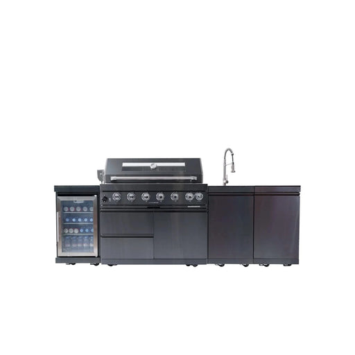 43-Inch 6-Burner 85000 BTU Deluxe Stainless Steel Gas Outdoor Kitchen Bar Barbecue Island Grill + Wine Cooler Compact Refrigerator + Rotisserie kit + Granite Countertops + Stainless steel Sink Default -DTYStore