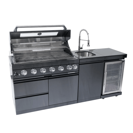 43-Inch 6-Burner 85000 BTU Deluxe Stainless Steel Gas Outdoor Kitchen Bar Barbecue Island Grill + Wine Cooler Compact Refrigerator + Rotisserie kit + Granite Countertops + Stainless steel Sink Default -DTYStore