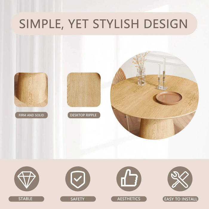 43 inch Wooden circular dining table, modern minimalist round table, natural wood colored table, Default -DTYStore