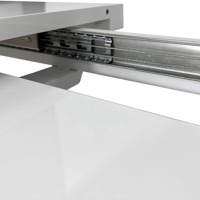 47.25''-63'' Modern White Glossy Dining Table for 4-6 People, Extendable Dining Table with Crossed Metal Base and Stainless Steel Tubes, Large Dining Table White(Same SKU:W757P160404) Default -DTYStore