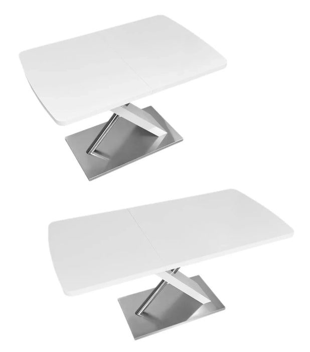 47.25''-63'' Modern White Glossy Dining Table for 4-6 People, Extendable Dining Table with Crossed Metal Base and Stainless Steel Tubes, Large Dining Table White(Same SKU:W757P160404) Default -DTYStore