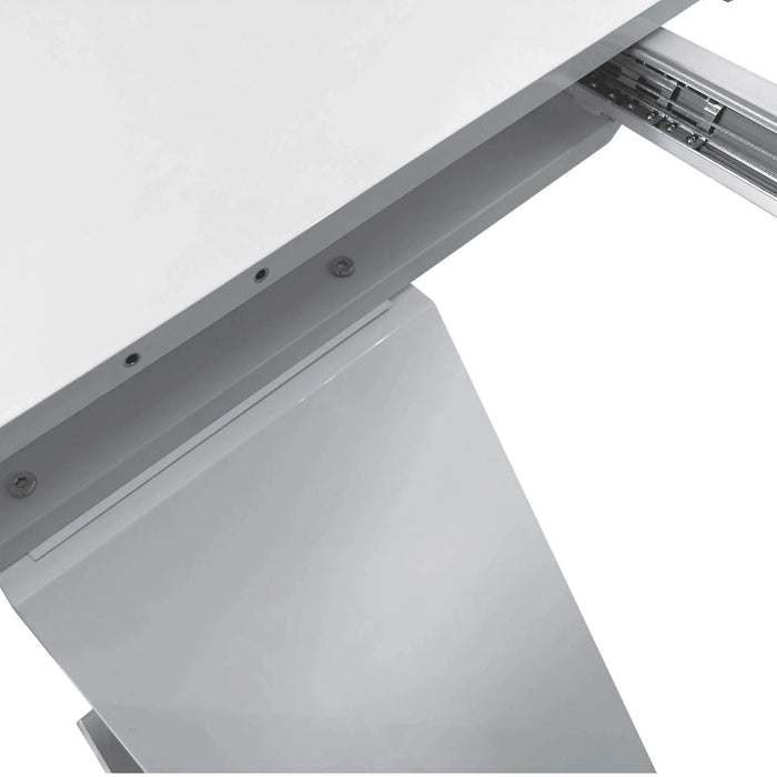 47.25''-63'' Modern White Glossy Dining Table for 4-6 People, Extendable Dining Table with Crossed Metal Base and Stainless Steel Tubes, Large Dining Table White(Same SKU:W757P160404) Default -DTYStore