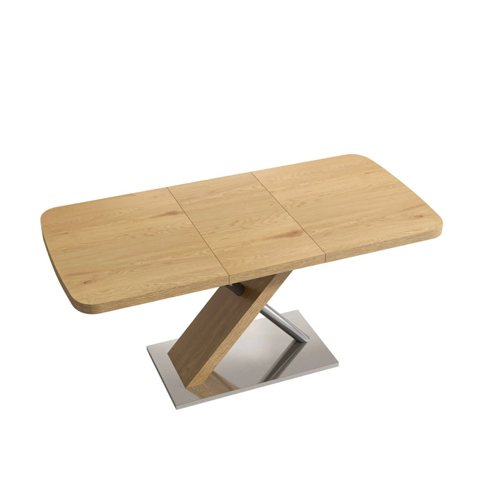 47.25 '-63' Dining Table, Original Wood Color, Seating 4-6 People, Retractable Table, Cross Metal Base and Stainless Steel Tubing(Natural) Default -DTYStore