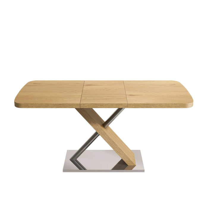 47.25 '-63' Dining Table, Original Wood Color, Seating 4-6 People, Retractable Table, Cross Metal Base and Stainless Steel Tubing(Natural) Default -DTYStore