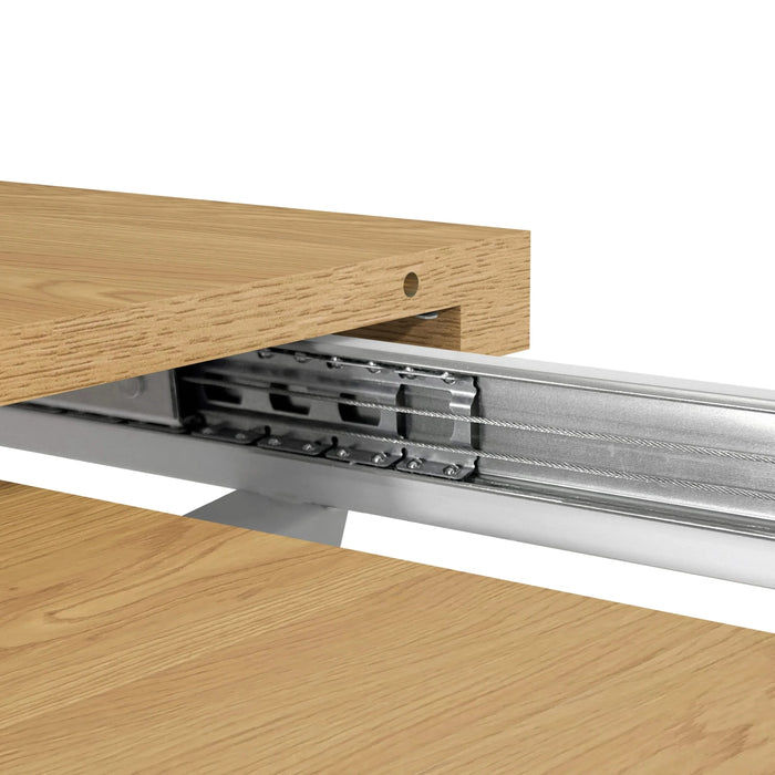 47.25 '-63' Dining Table, Original Wood Color, Seating 4-6 People, Retractable Table, Cross Metal Base and Stainless Steel Tubing(Natural) Default -DTYStore