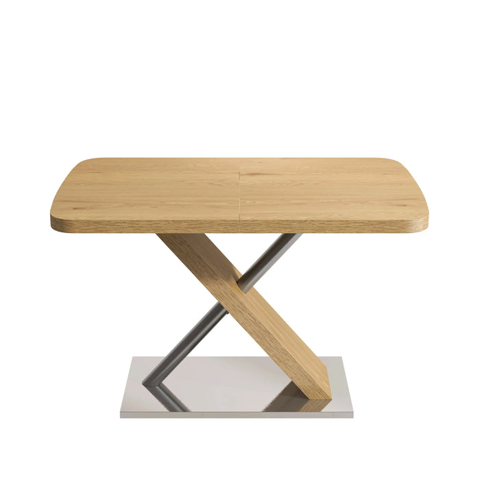 47.25 '-63' Dining Table, Original Wood Color, Seating 4-6 People, Retractable Table, Cross Metal Base and Stainless Steel Tubing(Natural) Default -DTYStore
