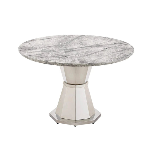 47' Round Marble Dining Table, Modern Kitchen Table with High Gloss Faux Marble Tabletop and Stainless Steel Base for Dining Room, Kitchen (Sliver,Gray)(only table) Default -DTYStore