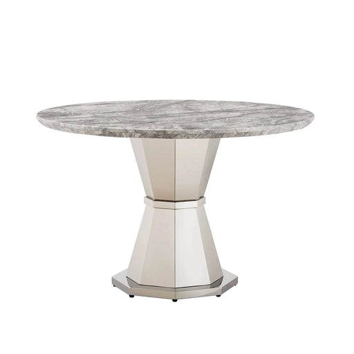 47' Round Marble Dining Table, Modern Kitchen Table with High Gloss Faux Marble Tabletop and Stainless Steel Base for Dining Room, Kitchen (Sliver,Gray)(only table) Default -DTYStore