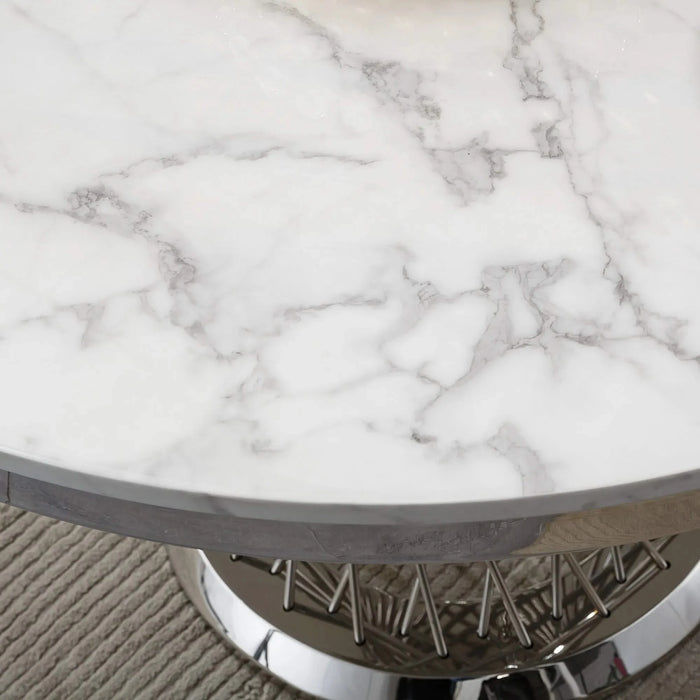 47' Round Marble Dining Table, Modern Kitchen Table with High Gloss Faux Marble Tabletop and Stainless Steel Base for Dining Room, Kitchen (Sliver,White)(Only a table) Default -DTYStore