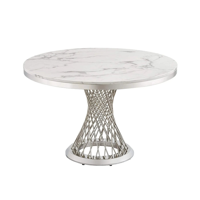 47' Round Marble Dining Table, Modern Kitchen Table with High Gloss Faux Marble Tabletop and Stainless Steel Base for Dining Room, Kitchen (Sliver,White)(Only a table) Default -DTYStore
