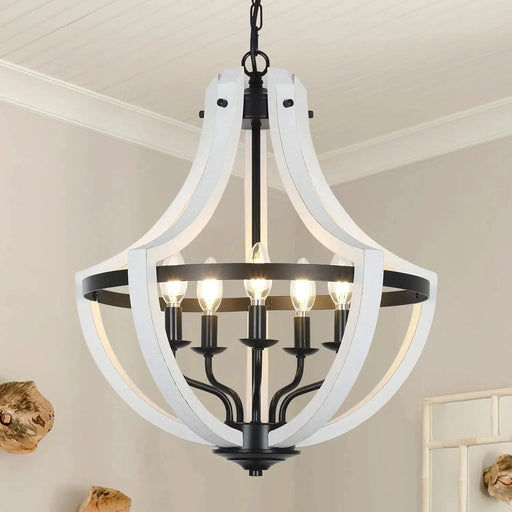 5-Light White Wood Chandeliers Default -DTYStore