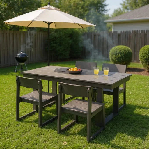 5-Piece All-Weather HDPE Outdoor Patio Dining Set '69' Rectangular Table with Umbrella Hole & 4 Chairs for Patio, Backyard, Garden, Poolside Gray Default -DTYStore