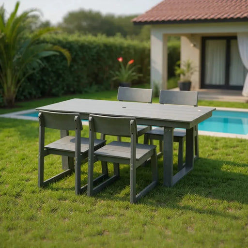 5-Piece All-Weather HDPE Outdoor Patio Dining Set '69' Rectangular Table with Umbrella Hole & 4 Chairs for Patio, Backyard, Garden, Poolside Gray Default -DTYStore