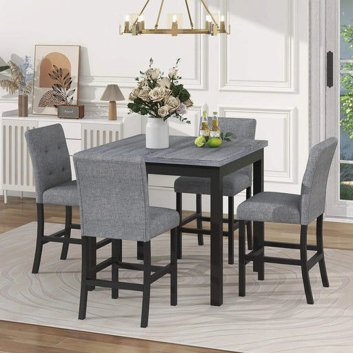 5-Piece Counter Height Dining Set Wood Square Dining Room Table and Chairs Stools w/Footrest & 4 Upholstered high-back Chairs,Black Default -DTYStore