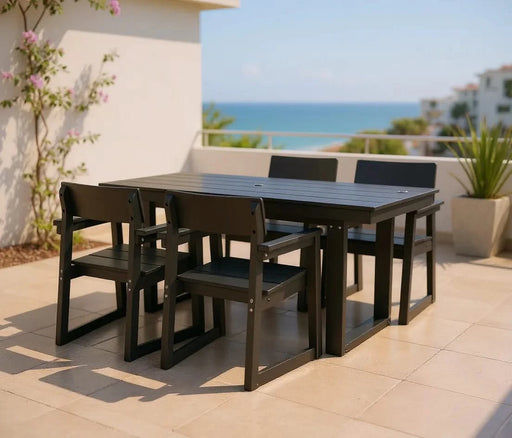 5-Piece HDPE Outdoor Dining Set for 4 – Weather-Resistant Patio Table with Umbrella Hole and 4 Armrest Chairs, Durable Garden Furniture for Backyard, Lawn, Deck, or Poolside (Black) Default -DTYStore