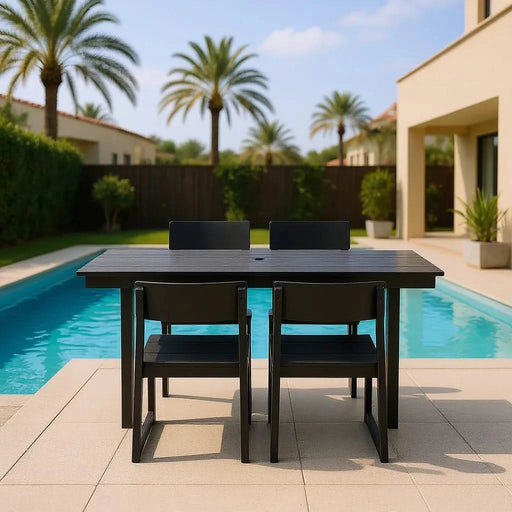 5-Piece HDPE Outdoor Dining Set for 4 – Weather-Resistant Patio Table with Umbrella Hole and 4 Armrest Chairs, Durable Garden Furniture for Backyard, Lawn, Deck, or Poolside (Black) Default -DTYStore