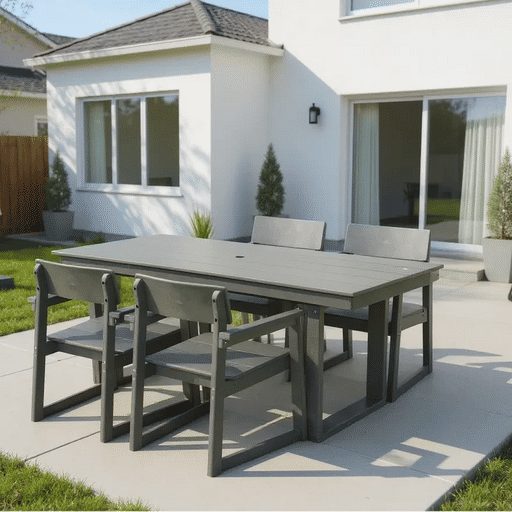 5-Piece HDPE Outdoor Dining Set for 4 – Weather-Resistant Patio Table with Umbrella Hole and 4 Armrest Chairs, Durable Garden Furniture for Backyard, Lawn, Deck, or Poolside (Grey) Default -DTYStore