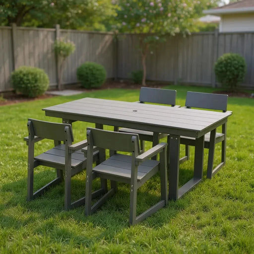 5-Piece HDPE Outdoor Dining Set for 4 – Weather-Resistant Patio Table with Umbrella Hole and 4 Armrest Chairs, Durable Garden Furniture for Backyard, Lawn, Deck, or Poolside (Grey) Default -DTYStore