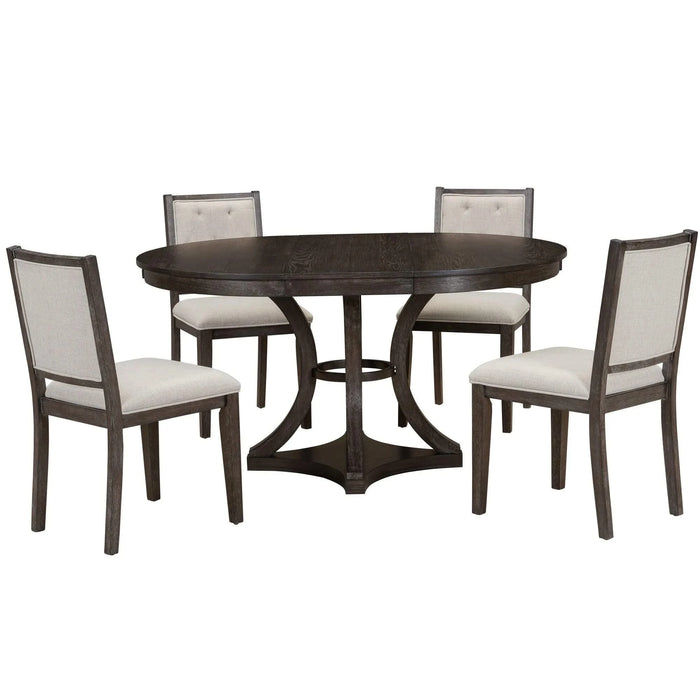 5-Piece Retro Functional Dining Table Set Extendable Round Table and 4 Upholstered Chairs for Dining Room and Living Room (Espresso) Default -DTYStore