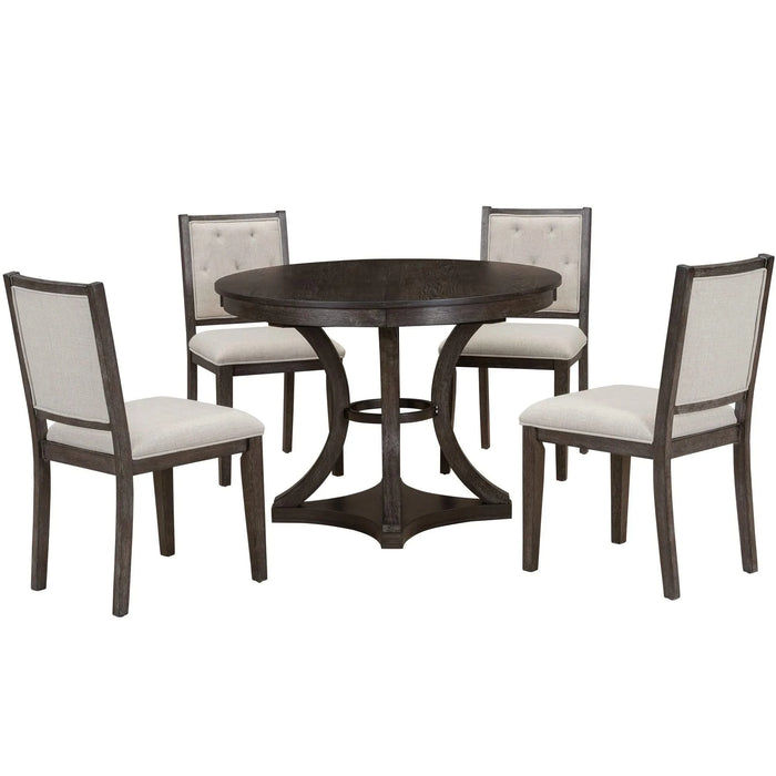 5-Piece Retro Functional Dining Table Set Extendable Round Table and 4 Upholstered Chairs for Dining Room and Living Room (Espresso) Default -DTYStore
