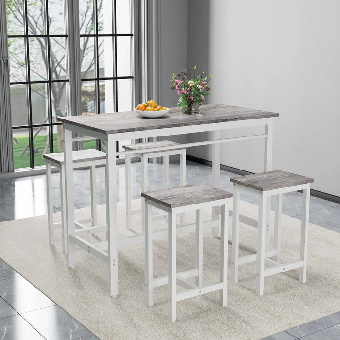5-piece modern kitchen table with four bar stools Bar table set 5PC,metal frame and MDF, white oak,47.5'' L x 23.7'' W x 35.5'' H. Default -DTYStore