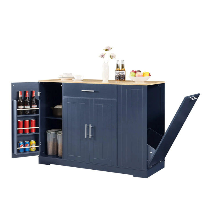 53'' Kitchen Storage Islands with Drawers and Trash Can Storage for Kitchen & Dining. Modern Farmhouse Design, Navy Blue, 53.2'W x 20.9'D x 38.0'H. Default -DTYStore