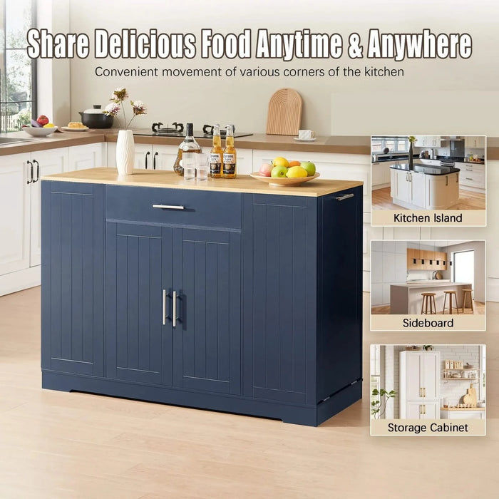 53'' Kitchen Storage Islands with Drawers and Trash Can Storage for Kitchen & Dining. Modern Farmhouse Design, Navy Blue, 53.2'W x 20.9'D x 38.0'H. Default -DTYStore