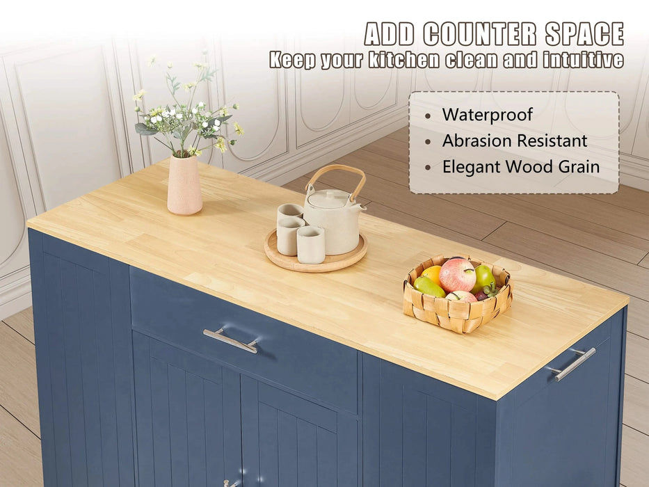 53'' Kitchen Storage Islands with Drawers and Trash Can Storage for Kitchen & Dining. Modern Farmhouse Design, Navy Blue, 53.2'W x 20.9'D x 38.0'H. Default -DTYStore