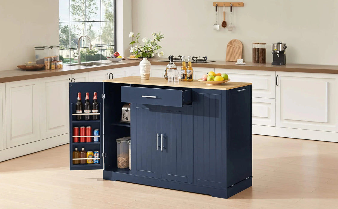 53'' Kitchen Storage Islands with Drawers and Trash Can Storage for Kitchen & Dining. Modern Farmhouse Design, Navy Blue, 53.2'W x 20.9'D x 38.0'H. Default -DTYStore