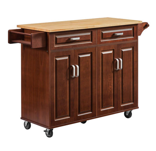54'' Portable Kitchen Island Cart on Wheels Wood Storage Cabinet with 2 Drawers, Spice Rack & Towel Rack, Walnut 53.78''W x 18.11''D x 35.47''H. Default -DTYStore